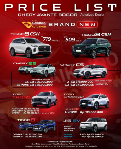 Pricelist Harga Chery pondokmelati 2025